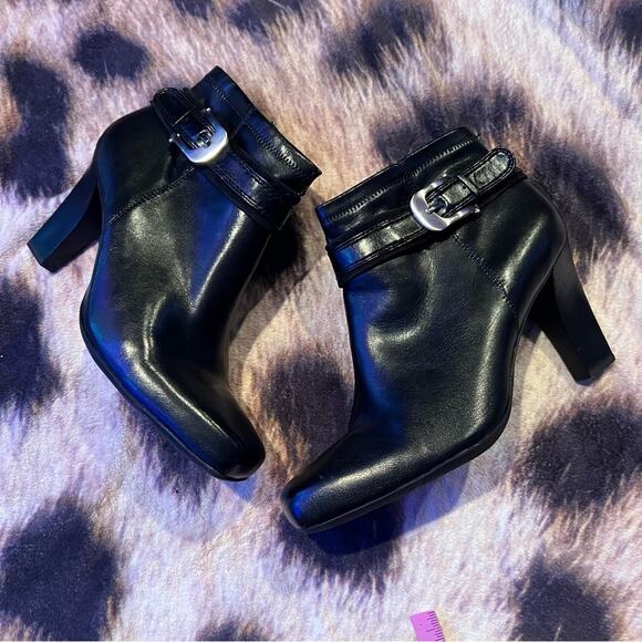 Franco Sarto Black Leather Heeled Ankle Boots Size 10 - Picture 1 of 10